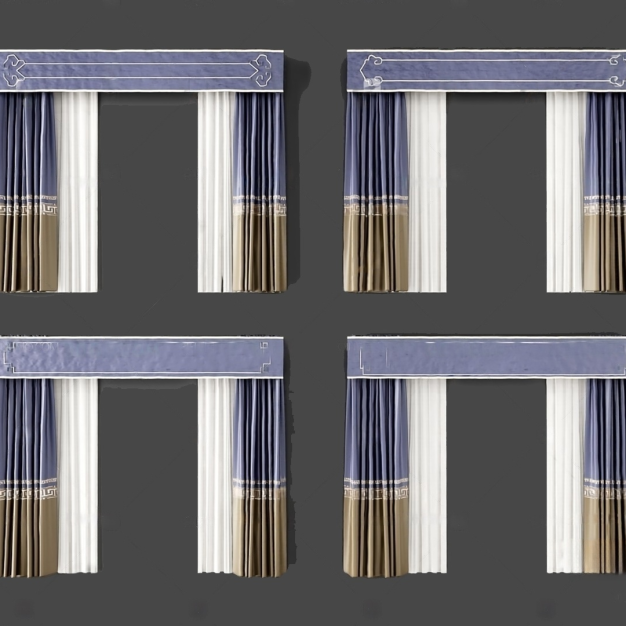 新中式 窗帘组合3D模型